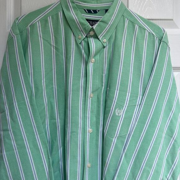 NWOT Chaps 100% Cotton Mint Green & White Striped Button Down - Picture 6 of 9
